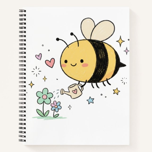 Be The Buzz Cute Bumblebee Watering Wildflowers  Notizbuch (Vorderseite)