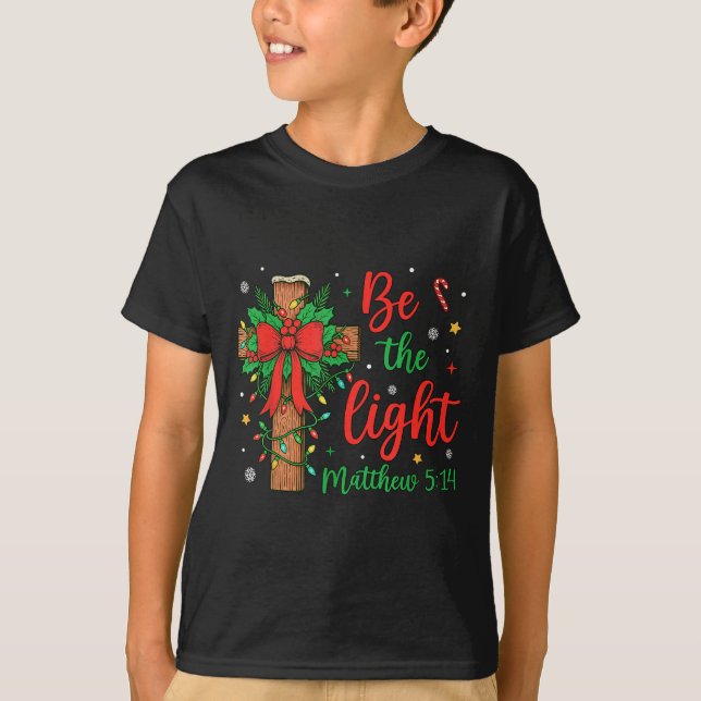 Be The Light Christian Christmas Cross Bow Floral  T-Shirt (Vorderseite)