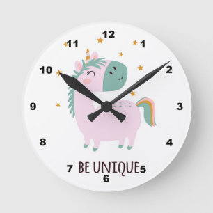 Be Unique Unicorn Kid's Room Wall Clock Runde Wanduhr
