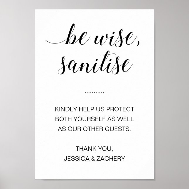 Be Wise Sanitize Hand Sanitiser Wedding Poster (Vorne)
