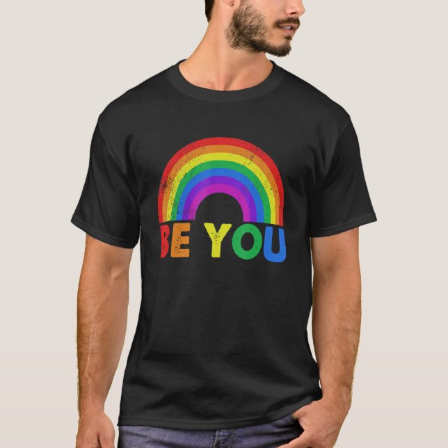 Be You Pride LGBTQ Gay LGBT Ally Rainbow Flag Retr T-Shirt (Vorderseite)