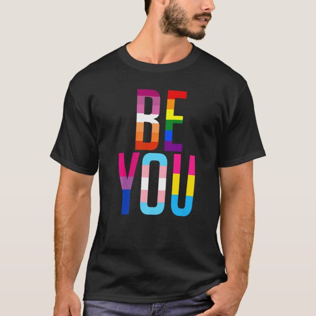 Be You Pride LGBTQ Gay LGBT Ally Rainbow Flag Retr T-Shirt (Vorderseite)