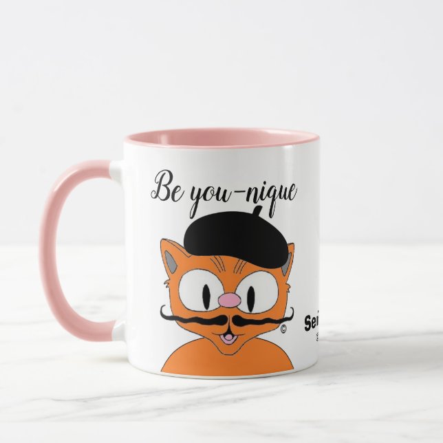 Be You You nique (Sei einzigartig) Cartoon Mustach Tasse (Links)