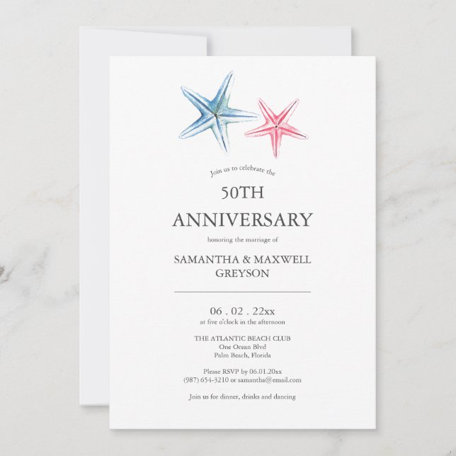 Beach 50TH Wedding Anniversary Invitations Einladung (Vorderseite)