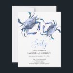 Beach 60. Geburtstag Einladungen<br><div class="desc">Feiern Sie stilvoll mit Do Tell A Belle's Strand 60. Geburtstag Einladungen, mit einem modernen und minimalen Design mit einer küstennahen Touch. Diese Einladung zum Beachgeburtstag zeigt eine atemberaubende obere Grenze von blauen Aquarellkrebsen und gibt einen perfekten Rahmen für Ihre Veranstaltungsdetails. Der passende blaue Rücken sorgt für ein durchgängiges, elegantes...</div>