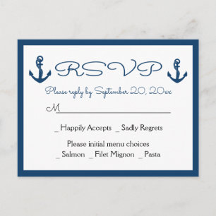 Beach Anchor Beach Navy Blue Nautical Wedding RSVP Einladungspostkarte