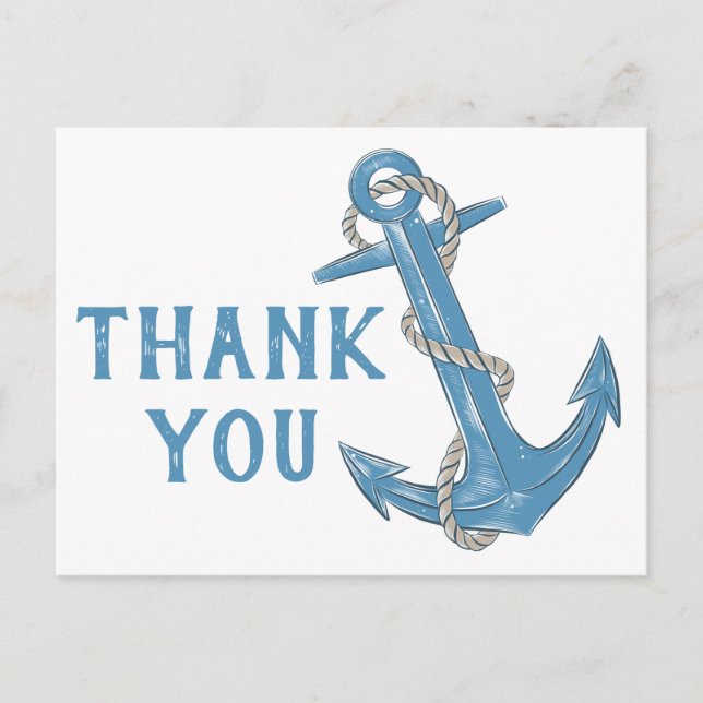 Beach Anchor Blue Nautical Wedding Vielen Dank Postkarte (Vorderseite)