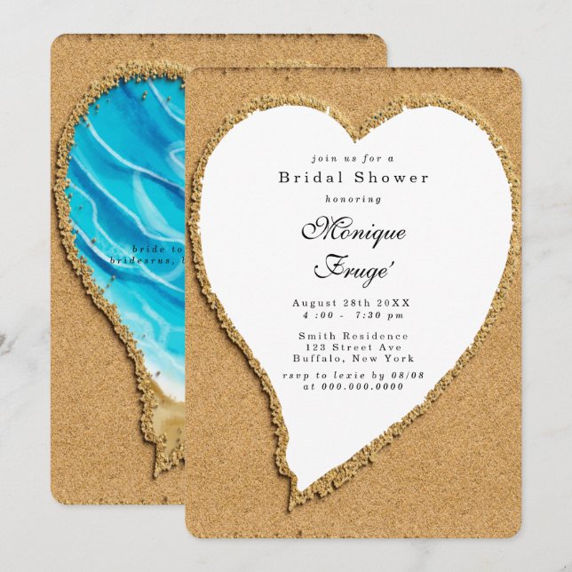 Beach and Sand Heart Bridal Dusche Einladung (Vorne/Hinten)