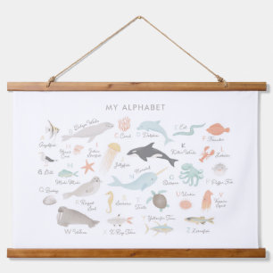 Beach Animal Alphabet Kinderzimmer Dekoration Wandteppich Mit Holzrahmen