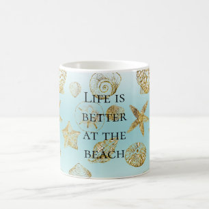 Beach Aqua Blue Ombre Gold Muscheln Kaffeetasse