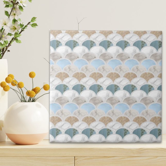 Beach Aqua Blue White Marble Pastel Mermaid Scales Fliese (beach aqua blue white marble pastel mermaid scales ceramic tile)
