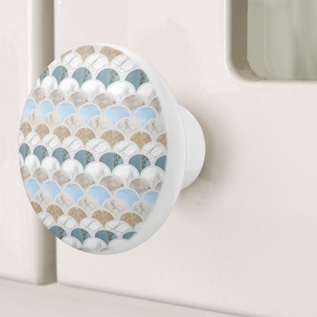 Beach Aqua Blue White Marble Pastel Mermaid Scales Keramikknauf (beach aqua blue white marble pastel mermaid scales ceramic knob)