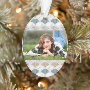 Beach Aqua Blue White Marble Pastel Mermaid Scales Ornament