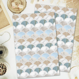 Beach Aqua Blue White Marble Pastel Mermaid Scales Seidenpapier