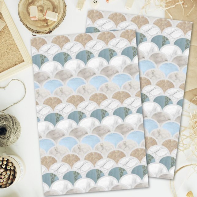 Beach Aqua Blue White Marble Pastel Mermaid Scales Seidenpapier (beach aqua blue white marble pastel mermaid scales tissue paper)