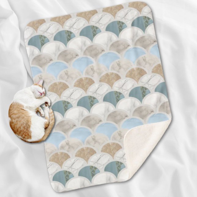 Beach Aqua Blue White Marble Pastel Mermaid Scales Sherpadecke (beach aqua blue white marble pastel mermaid scales sherpa blanket)