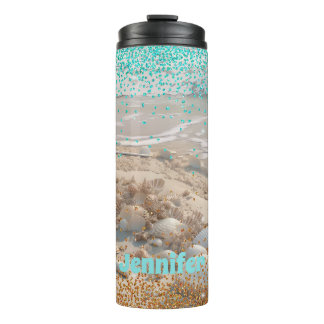 Beach Aqua Gold Glitzer Thermosbecher