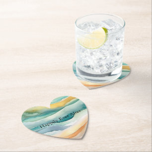 Beach Aqua Green Ocean Cream Sand Wedding Untersetzer