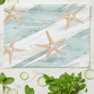 Beach Aqua Mint Starfish Streifen Geschirrtuch