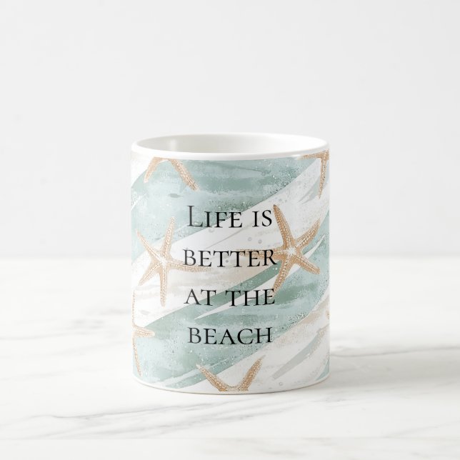 Beach Aqua Mint Starfish Streifen Kaffeetasse (Mittel)