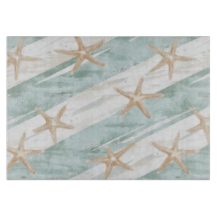 Beach Aqua Mint Starfish Streifen Schneidebrett