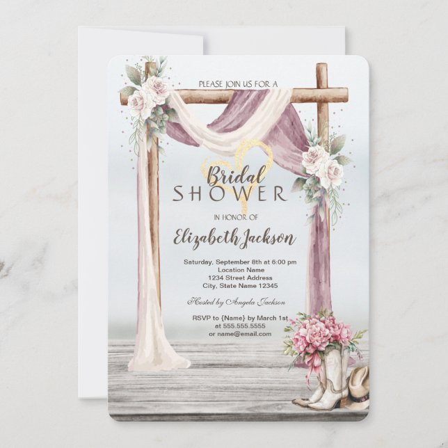 Beach Arbor Cowboy Boots Hat Bridal Shower  Einladung (Vorderseite)