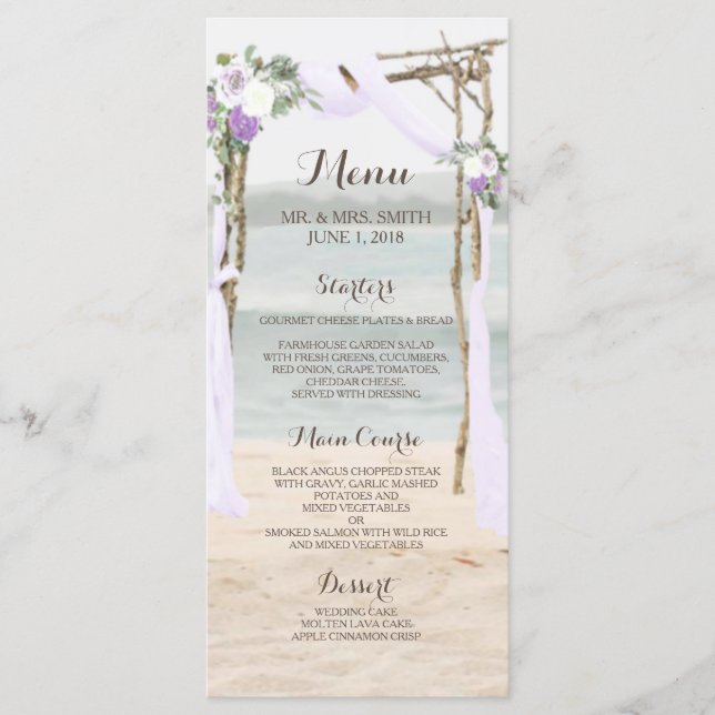 Beach Arbor Lavender Wedding Menu Card Menükarte (Vorderseite)