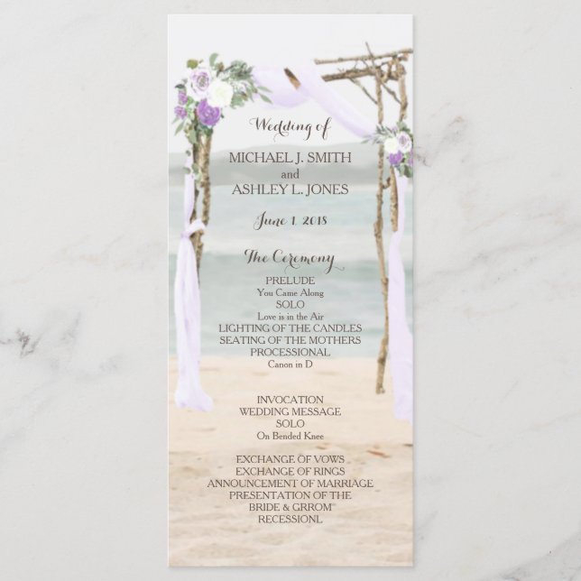 Beach Arbor Lavender Wedding Programm (Vorderseite)