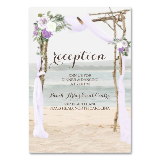 Beach Arbor Lavender Wedding Reception Card Tischnummer (Vorderseite)