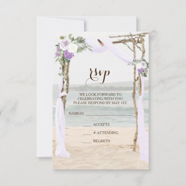 Beach Arbor Lavender Wedding RSVP Card Einladung (Vorderseite)