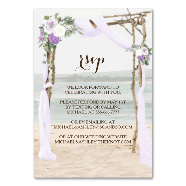 Beach Arbor Lavender Wedding RSVP Card No Envelope Tischnummer (Vorderseite)