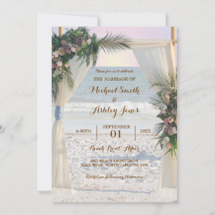 Beach Arbor Rose Tropical Blätter Sunset Wedding Einladung