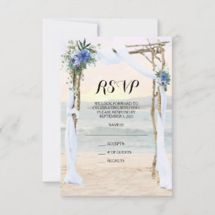 Beach Arbor Sunset Blue Orchid Wedding RSVP Card Karte