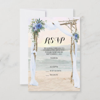 Beach Arbor Sunset Blue Orchid Wedding RSVP Card Karte