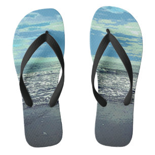 Beach Art Abstrakt Ocean Blue Grau Aquamarin Cool Flip Flops