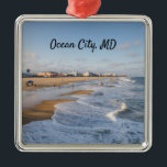 Beach at Ocean City, Maryland Ornament Aus Metall<br><div class="desc">Tide rolling onto the beach at Ocean City,  Maryland in autumn</div>
