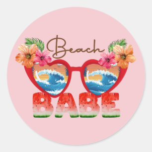 Beach Babe Classic Round Aufkleber