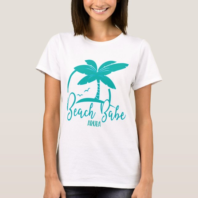 Beach Babe Palm Tree Aruba Aquamarin & Blue Souven T-Shirt (Vorderseite)
