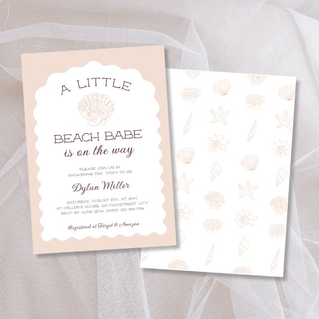 Beach Babe Seashell Girl Babydusche Einladung (Beach Babe Seashell Girl Baby Shower Invitation)