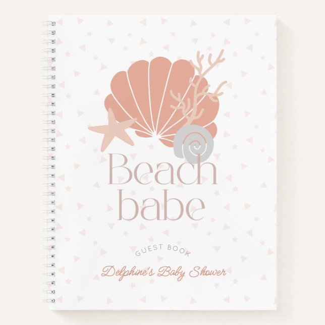 Beach Babe Seashell Pink Baby Shower Guest Book Notizbuch (Vorderseite)