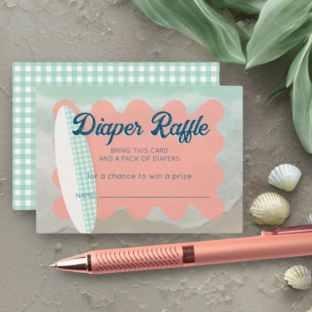 Beach Baby an Bord Coral Mint Gingham Baby Shower Begleitkarte (Von Creator hochgeladen)