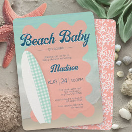 Beach Baby an Bord Coral Mint Gingham Baby Shower Einladung