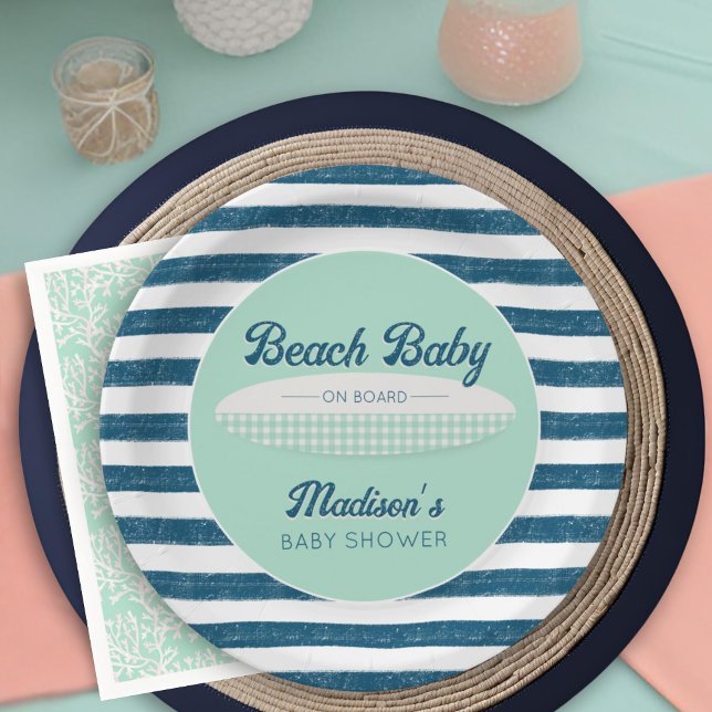 Beach Baby an Bord Navy Stripes Mint Baby Dusche Pappteller (Von Creator hochgeladen)