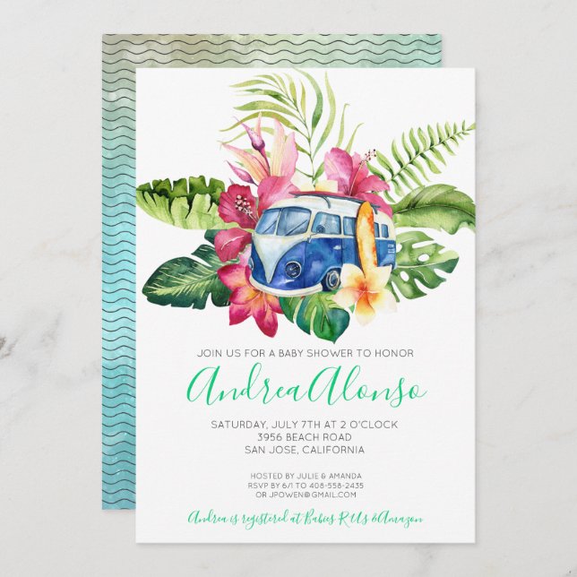 Beach Baby Boy Tropical Baby Dusche Einladung (Vorne/Hinten)