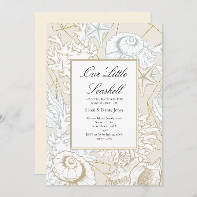 Beach Baby Dusche Seashell Nautical Ocean Save The Date (Vorne/Hinten)
