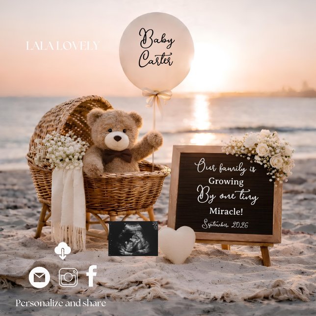 beach baby reveal pregnancy announcement card ankündigung (Von Creator hochgeladen)