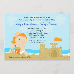 Beach Baby Sand Castle Orange Baby Dusche 12x18 Einladung