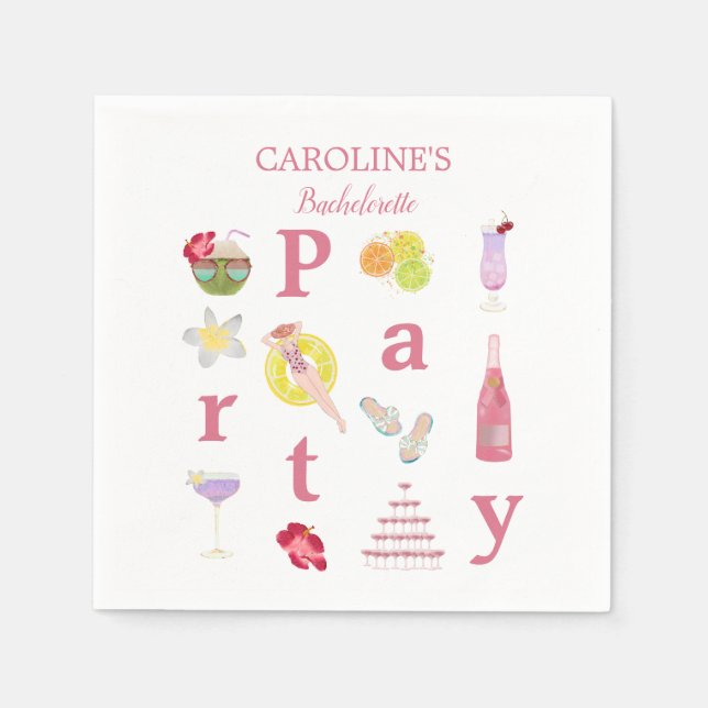 Beach Bachelorette Bash Brautparty Begrüßungszeich Serviette (Vorderseite)