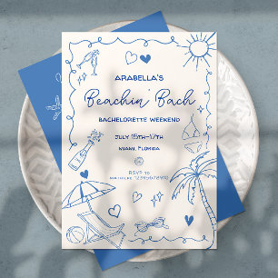 Beach Bachelorette   Blau   Handgezeichnet Einladung