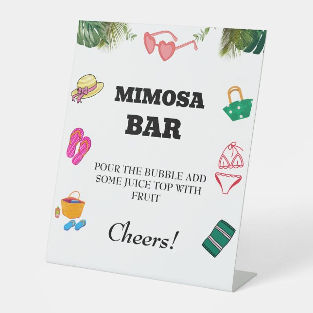 Beach Bachelorette Mimosa Bar Table Sign Sockelschild (Vorderseite)